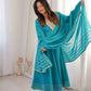 Teal Roman Silk Anarkali Gown With Dupatta