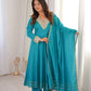 Teal Roman Silk Anarkali Gown With Dupatta