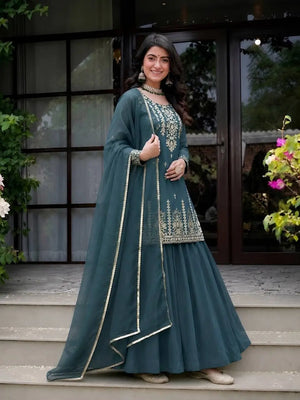 Teal Sequin Peplum Lehenga