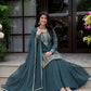 Teal Sequin Peplum Lehenga