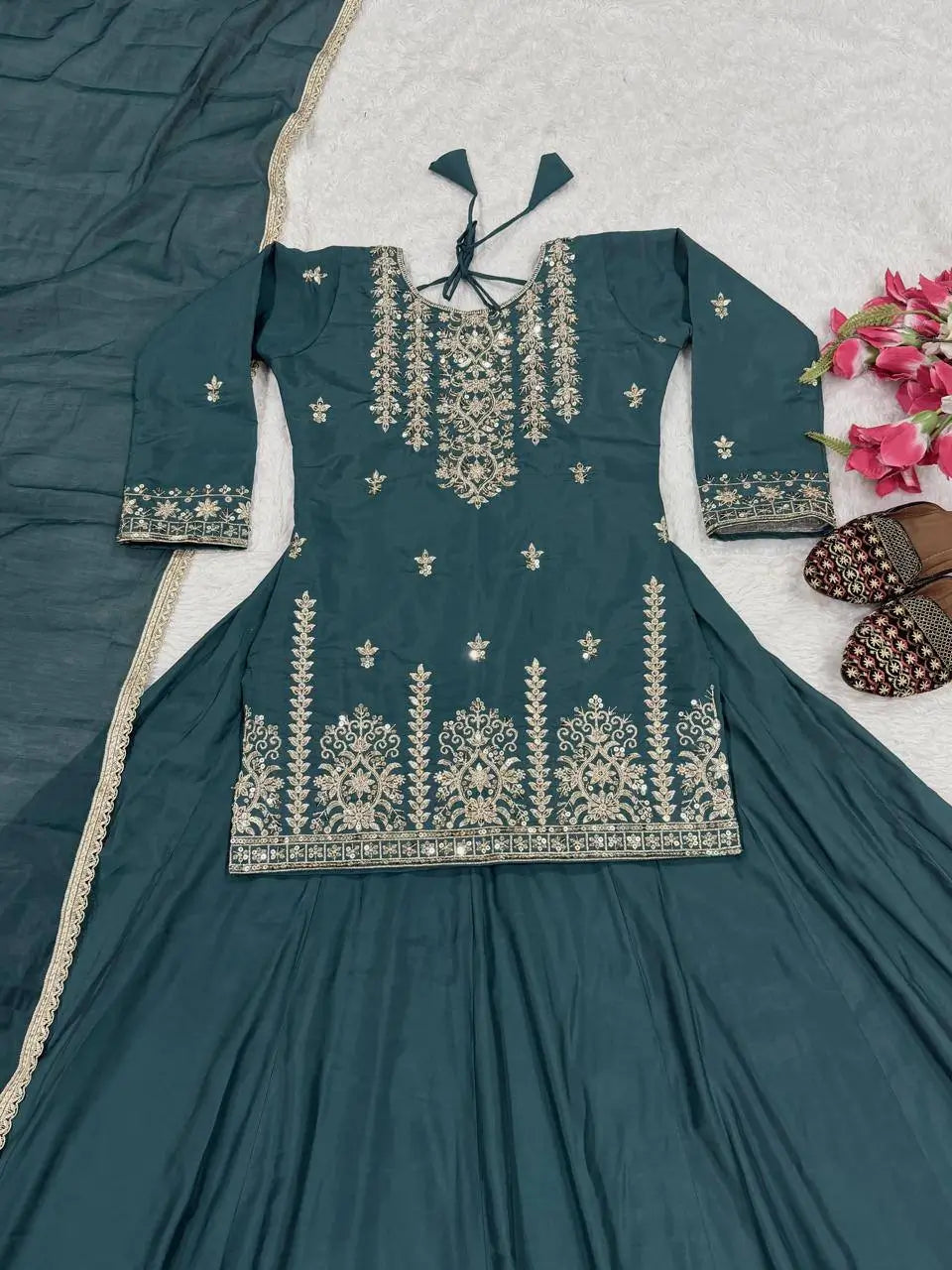 Teal Sequin Peplum Lehenga
