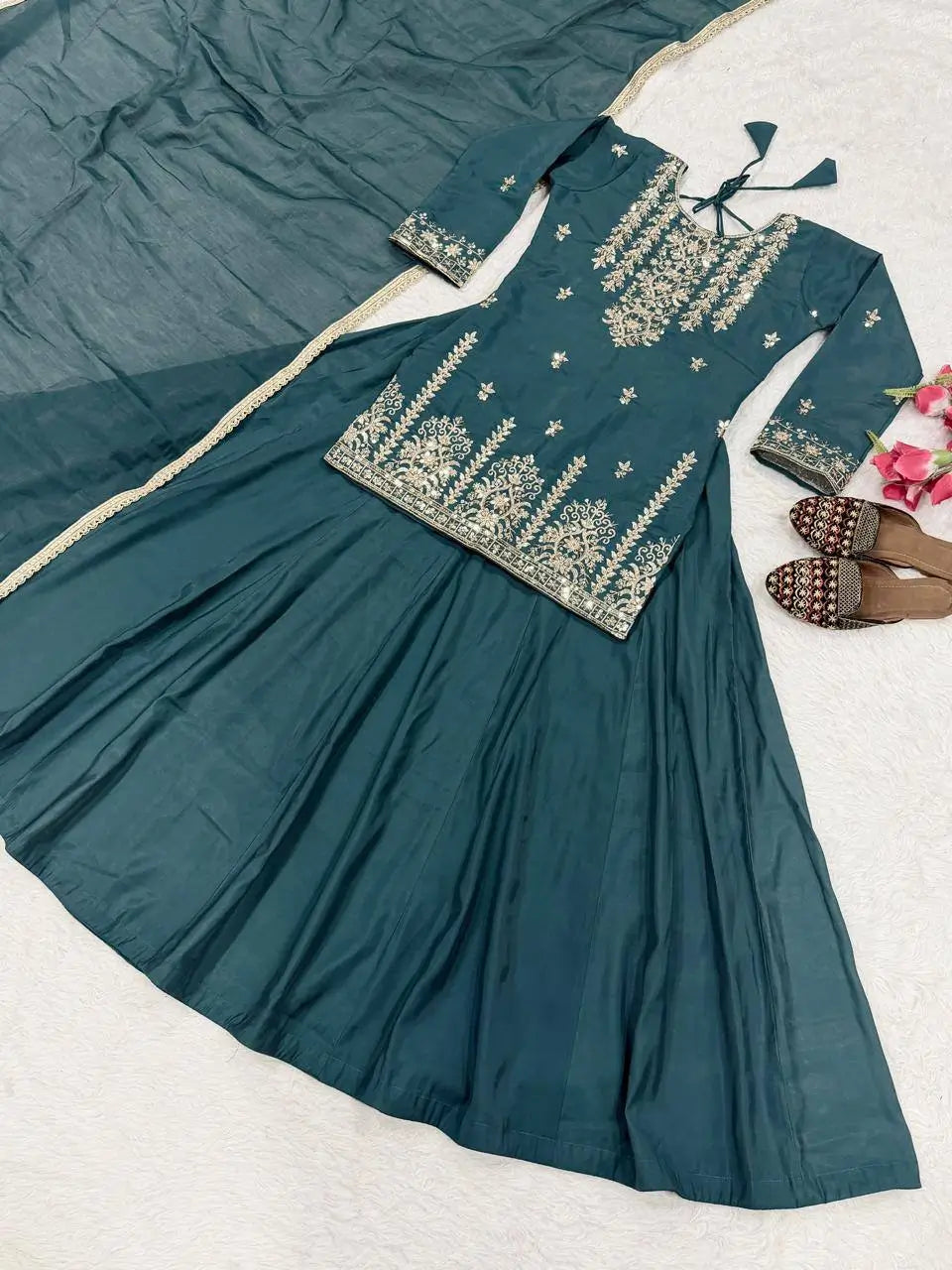 Teal Sequin Peplum Lehenga
