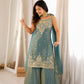 Teal Shimmer Silk Sharara Set with Zari Work