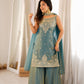 Teal Shimmer Silk Sharara Set with Zari Work