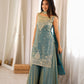 Teal Shimmer Silk Sharara Set with Zari Work