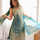Teal Shimmer Silk Sharara Set with Zari Work
