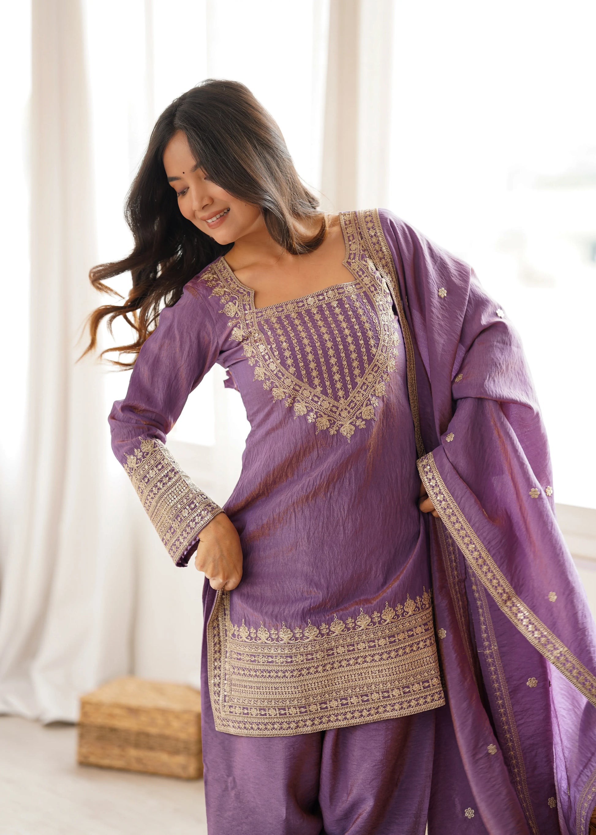 Teal Vichitra Silk Kurta Set