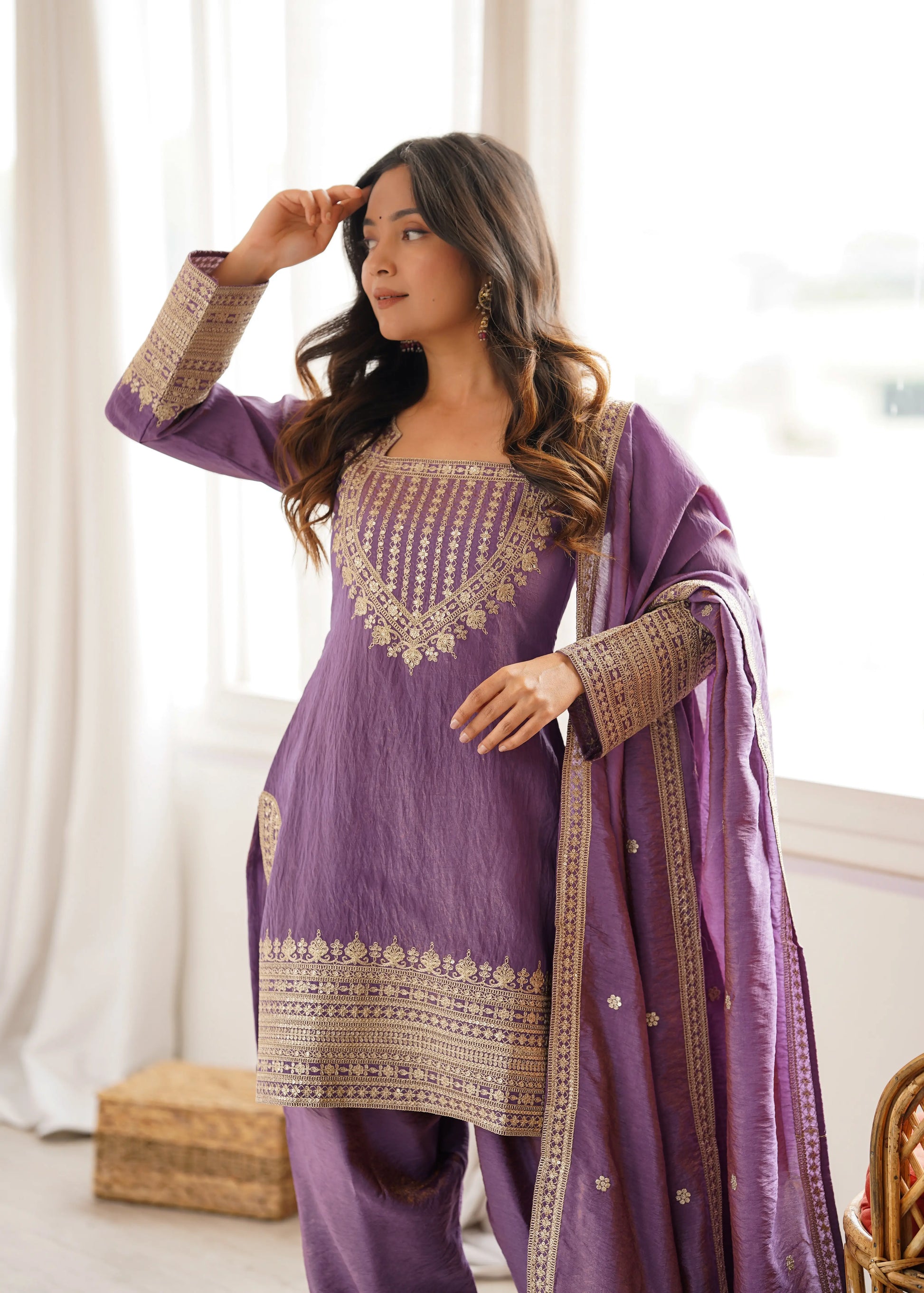 Teal Vichitra Silk Kurta Set