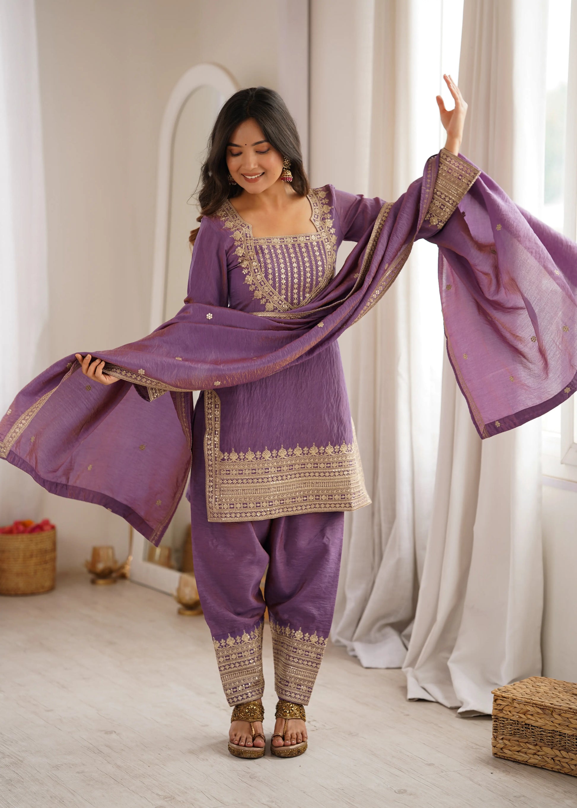 Teal Vichitra Silk Kurta Set