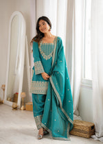 Teal Vichitra Silk Kurta Set