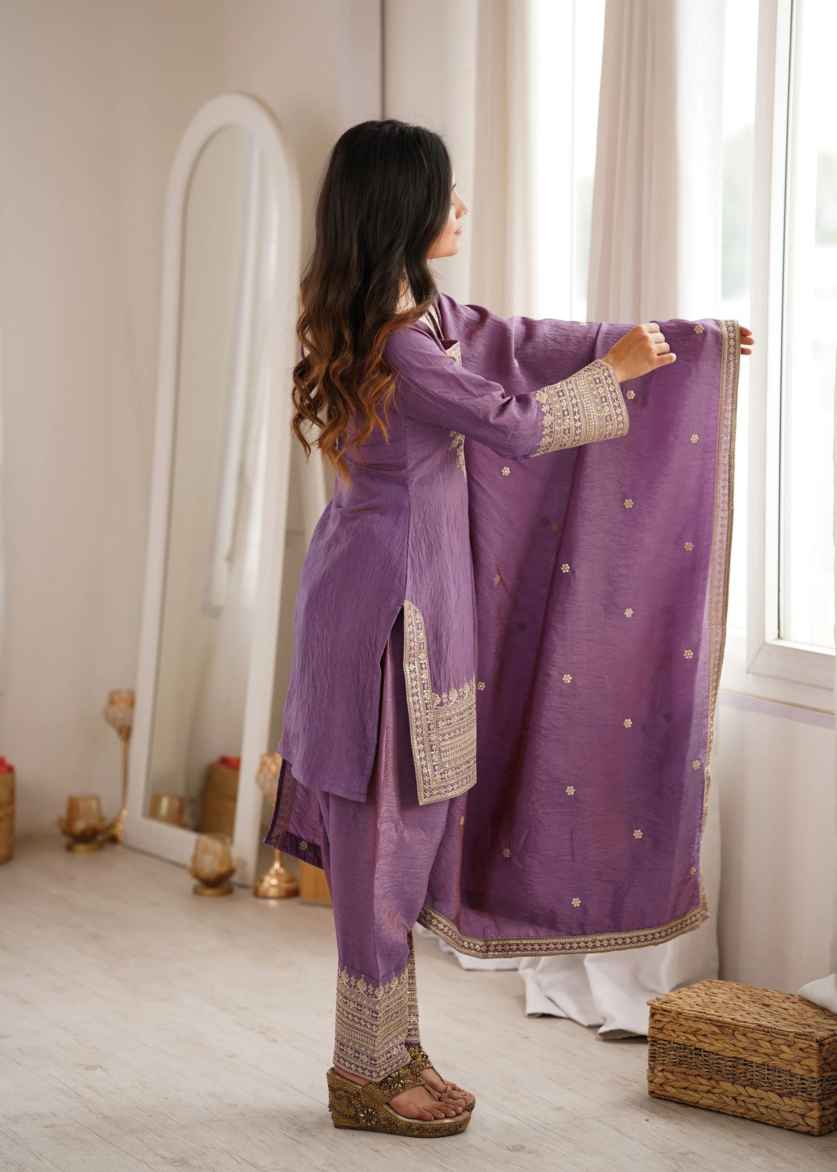 Teal Vichitra Silk Kurta Set