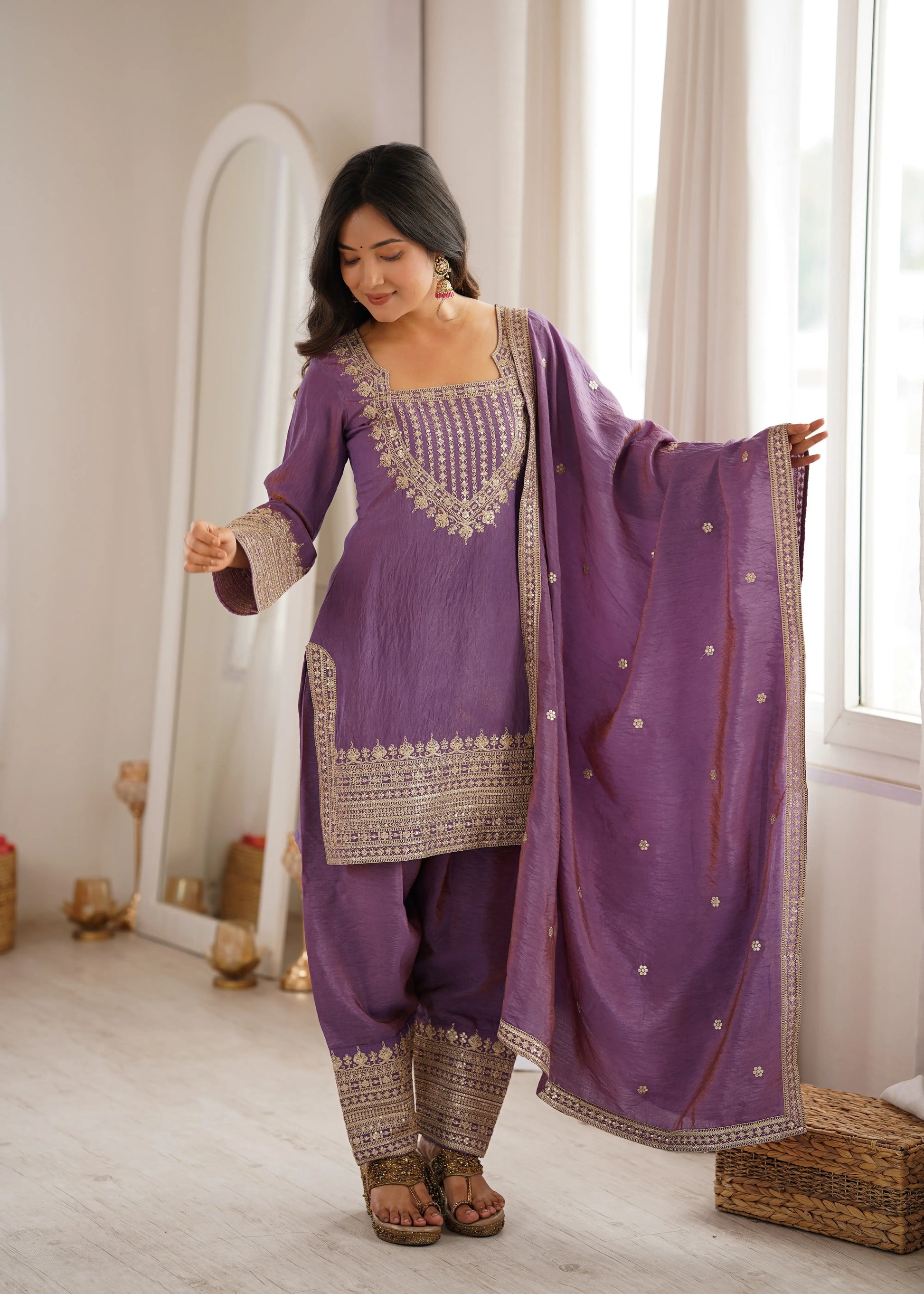 Teal Vichitra Silk Kurta Set