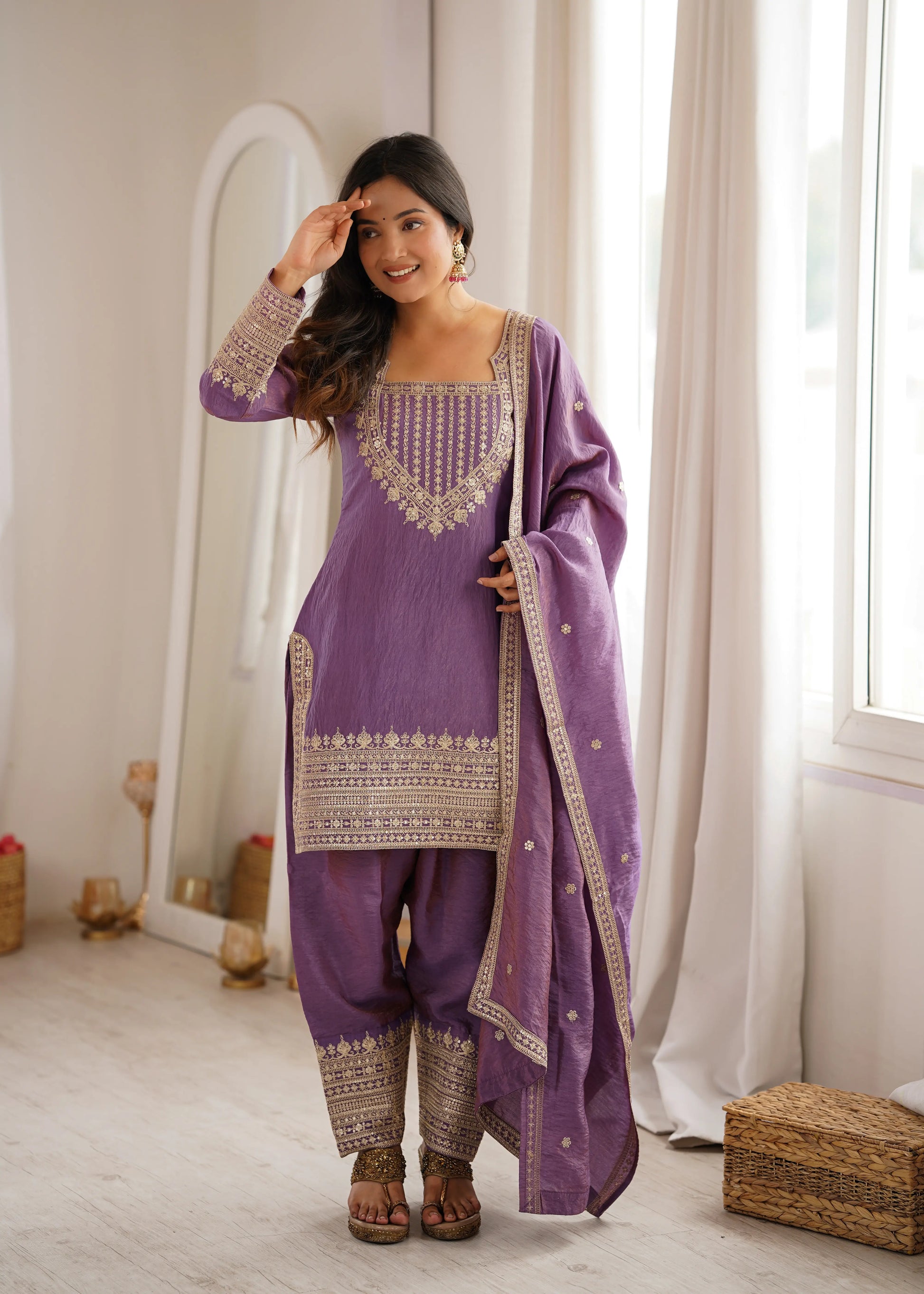 Teal Vichitra Silk Kurta Set