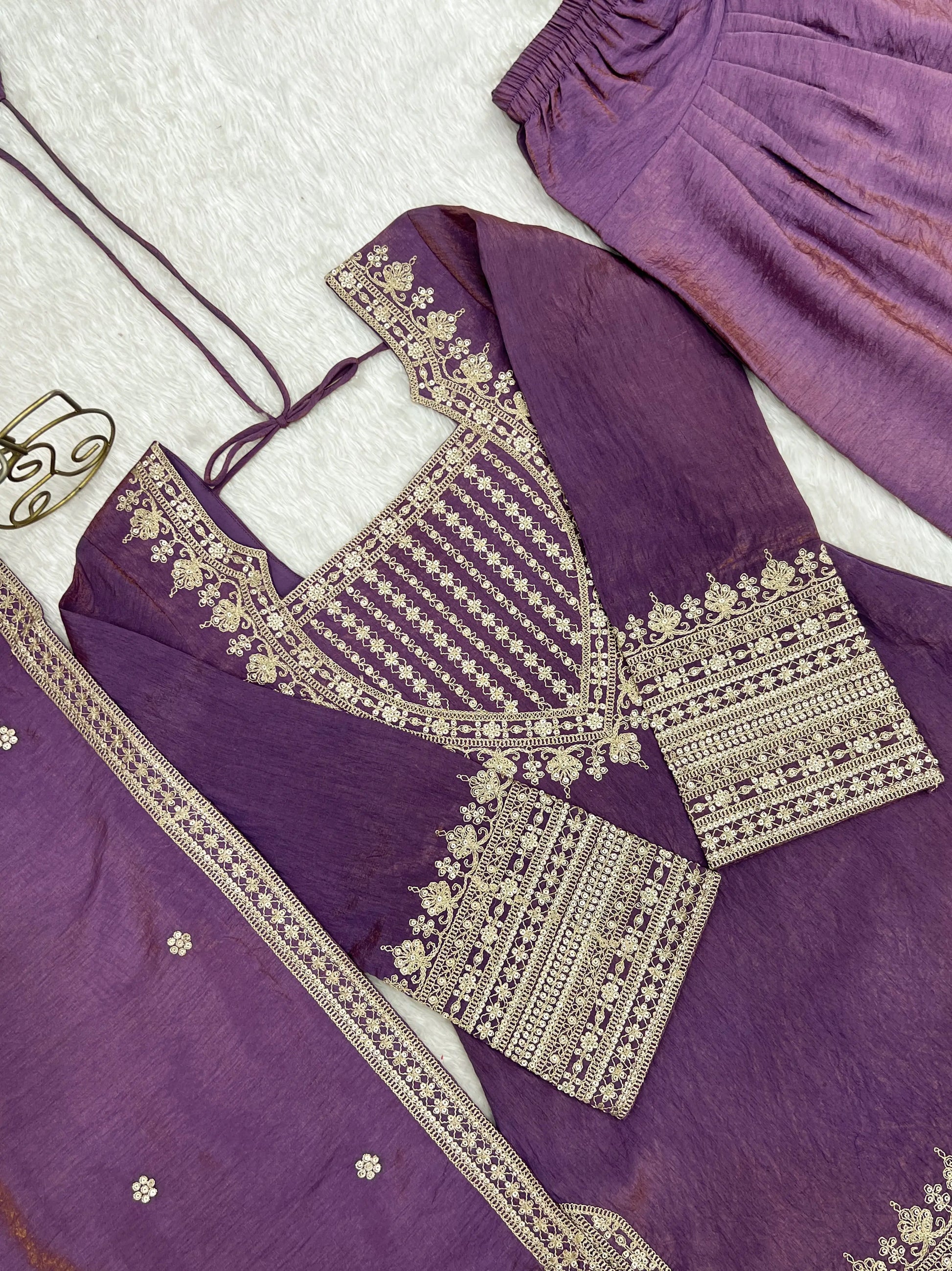 Teal Vichitra Silk Kurta Set
