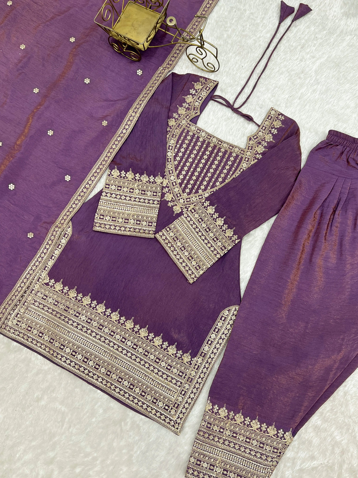Teal Vichitra Silk Kurta Set