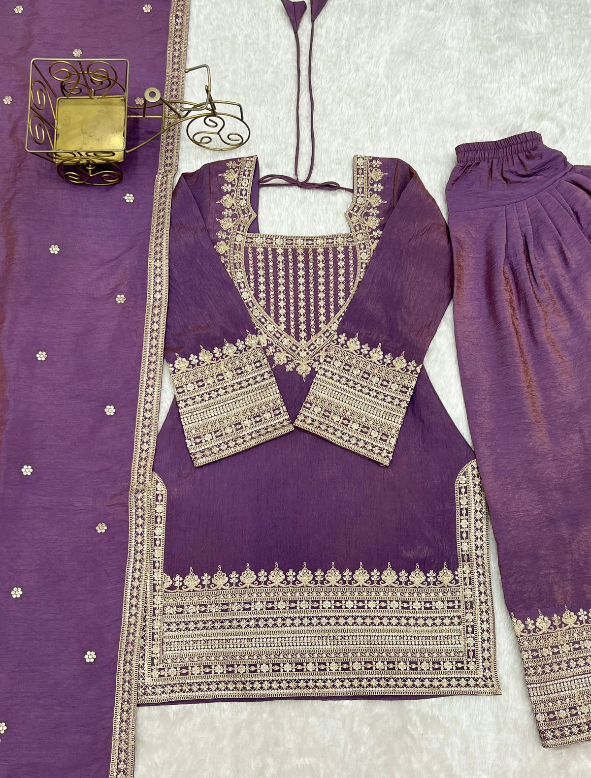 Teal Vichitra Silk Kurta Set