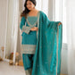 Teal Vichitra Silk Kurta Set