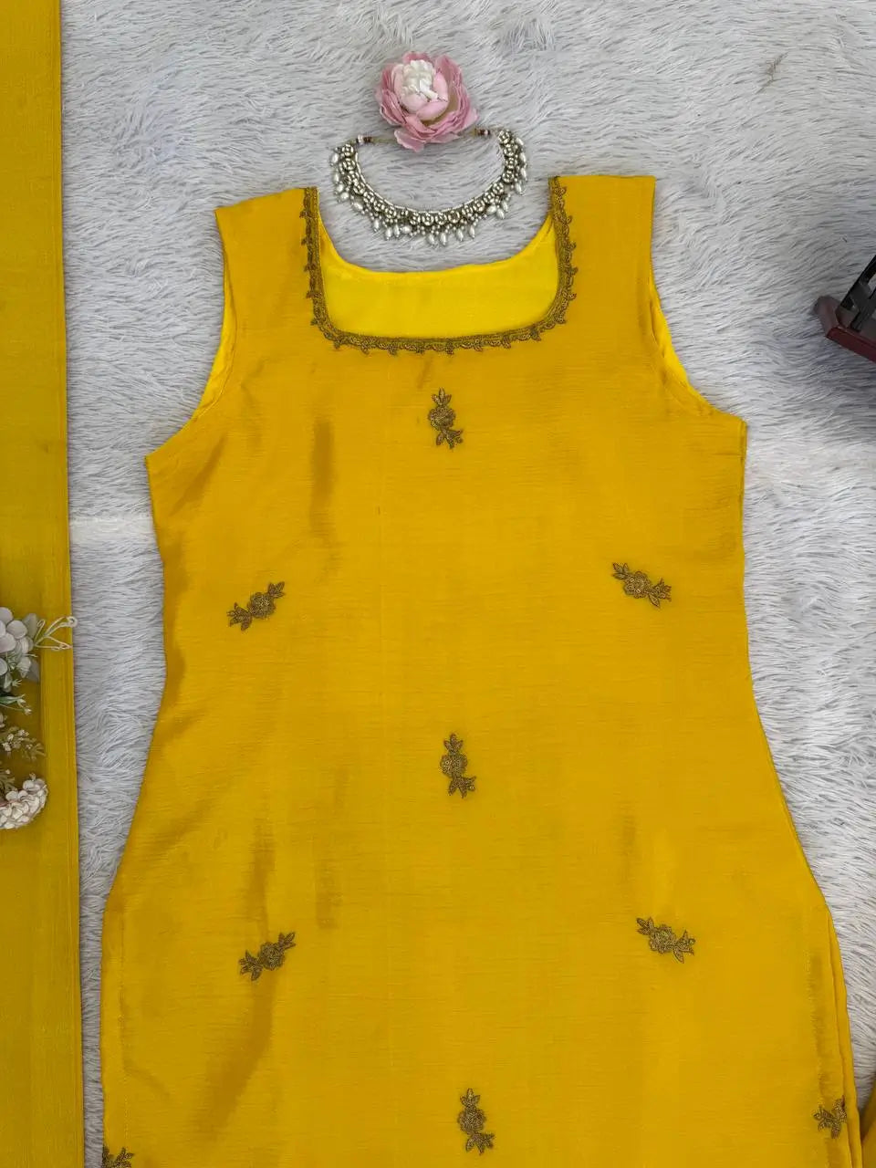 Thread Work Chinon Silk Sharara Set with Dupatta
