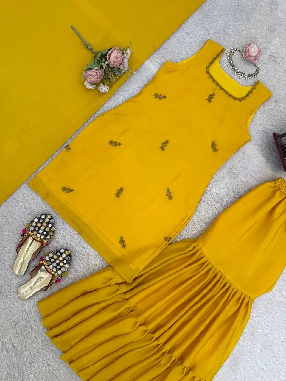 Thread Work Chinon Silk Sharara Set with Dupatta