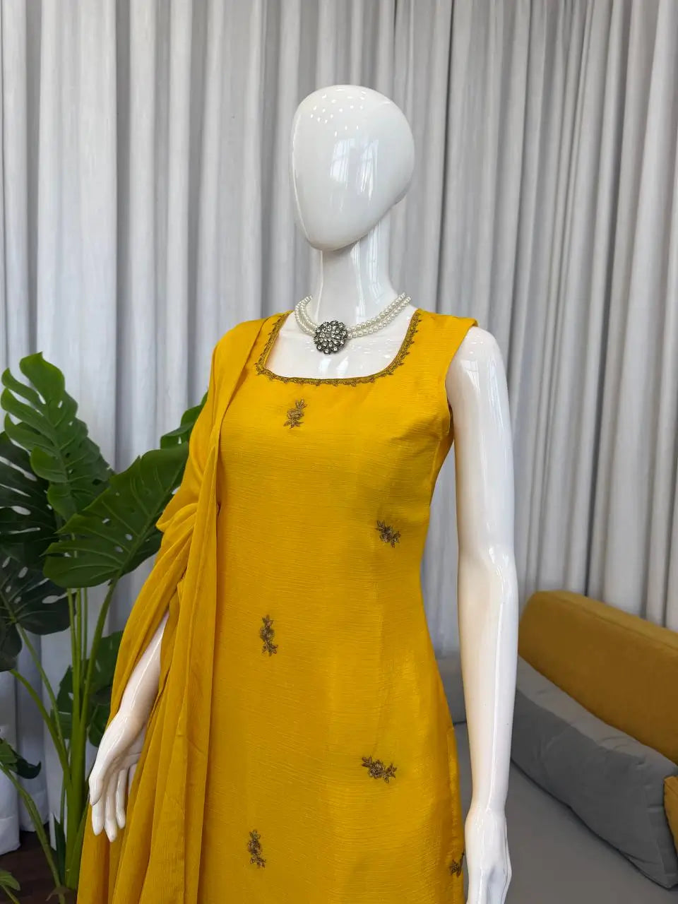 Thread Work Chinon Silk Sharara Set with Dupatta