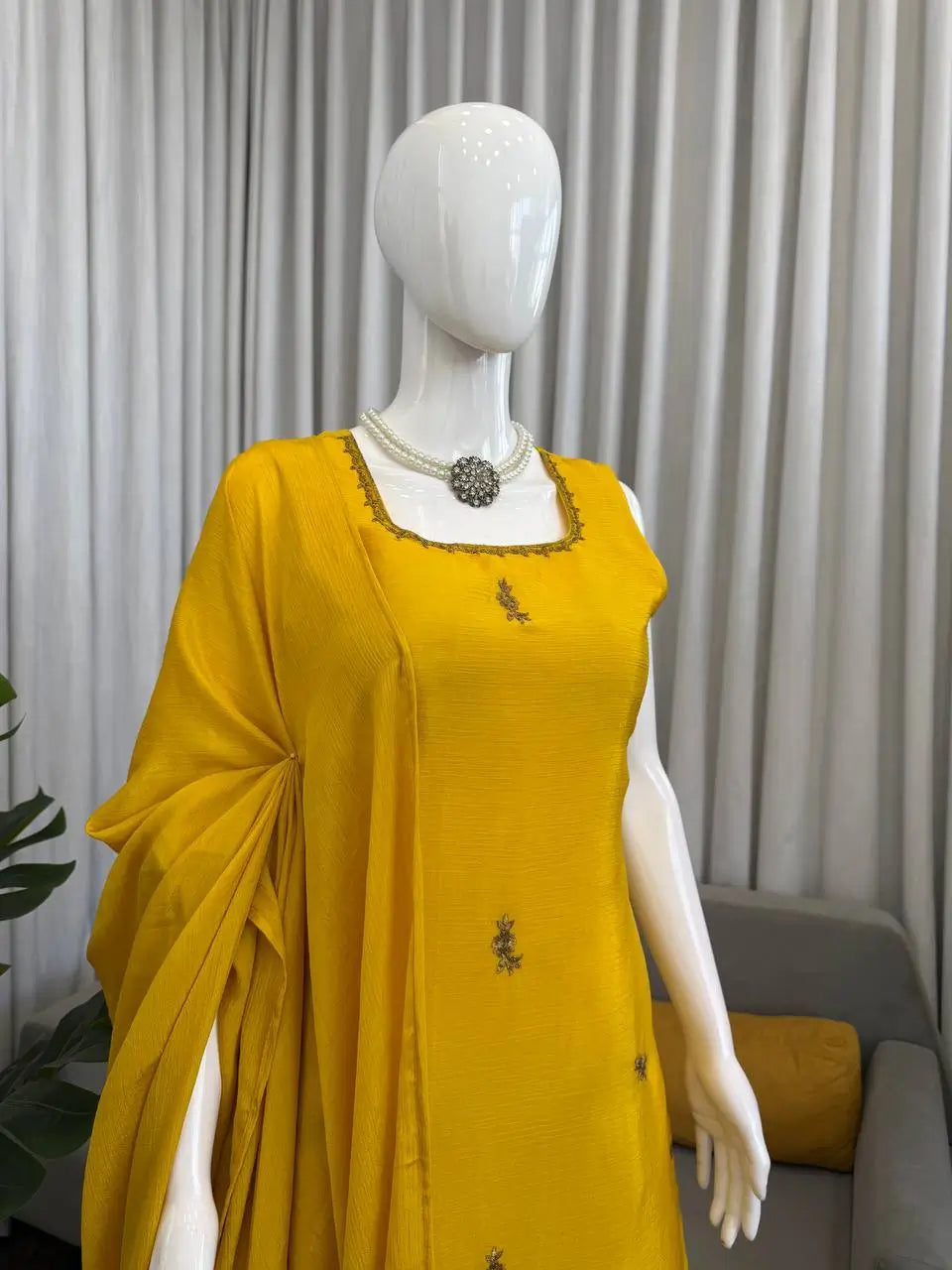 Thread Work Chinon Silk Sharara Set with Dupatta