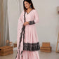 Thread Work Natural Crepe Kurta Pant Set with Dupatta