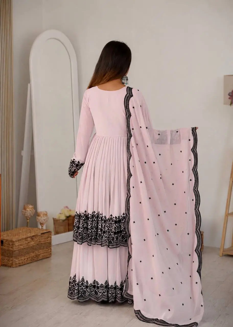 Thread Work Natural Crepe Kurta Pant Set with Dupatta