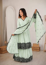 Thread Work Natural Crepe Kurta Pant Set with Dupatta
