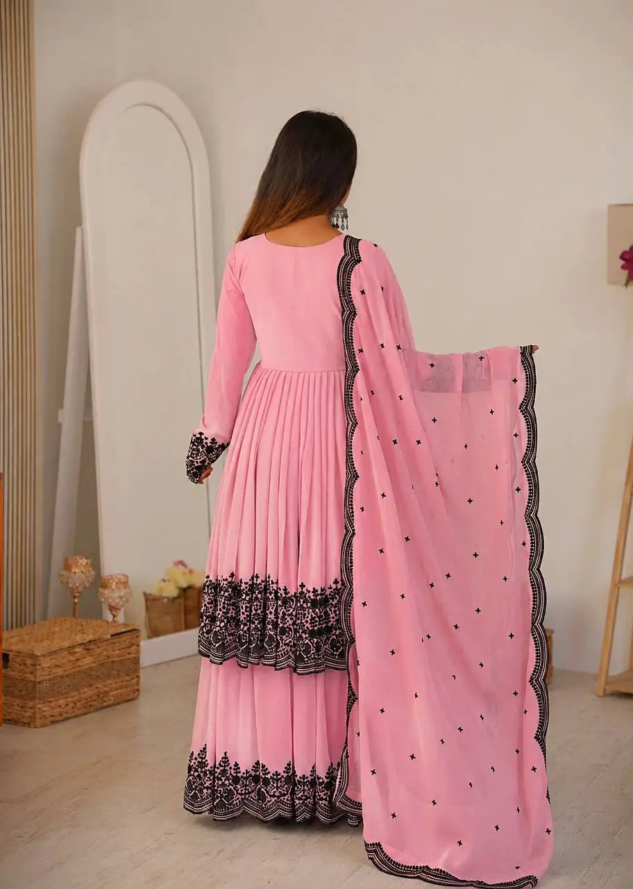 Thread Work Natural Crepe Kurta Pant Set with Dupatta