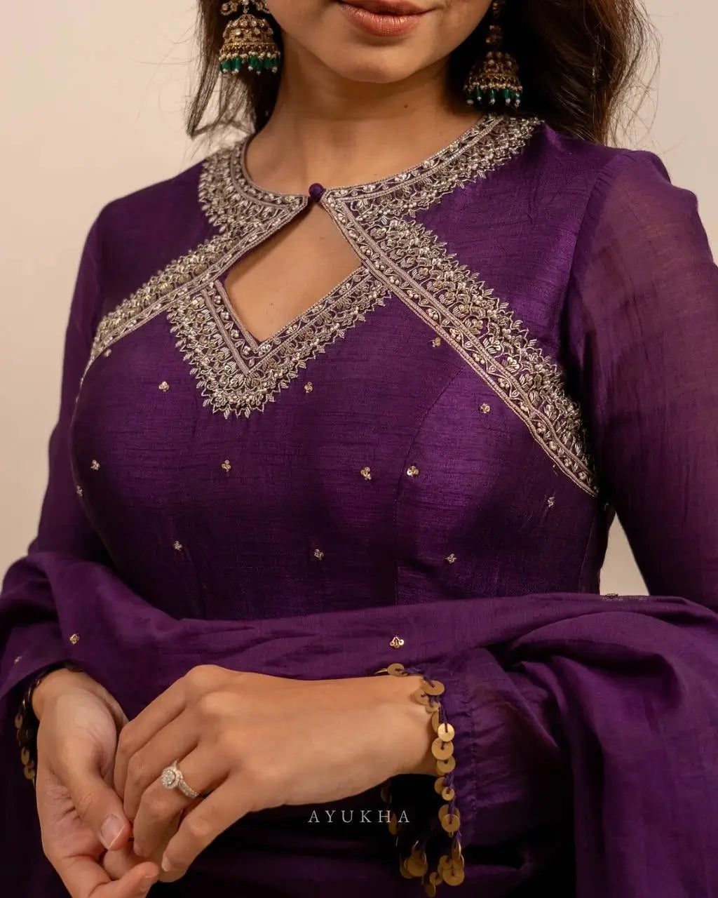 Thread Work Vichitra Silk Anarkali Set with Dupatta