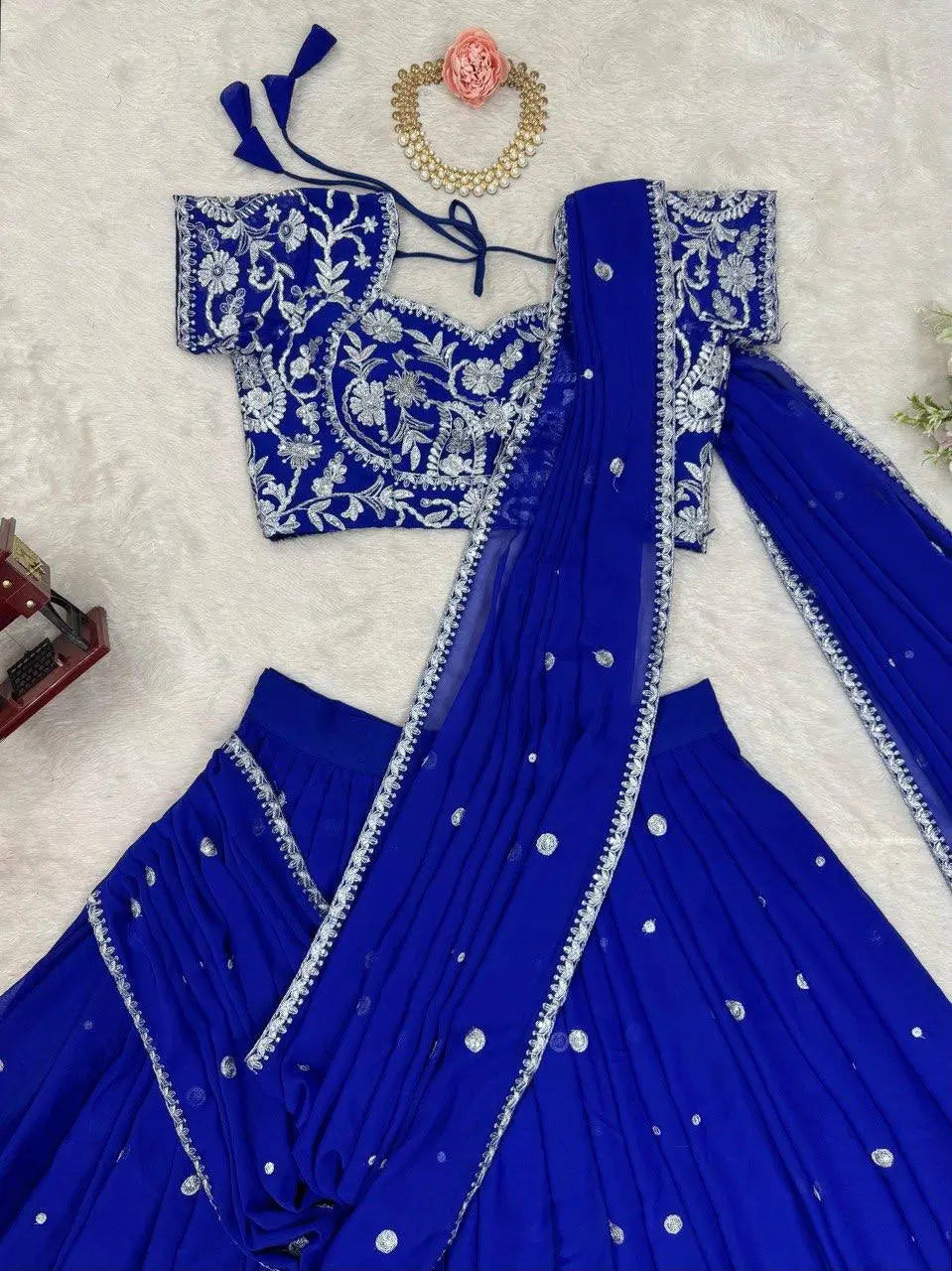 Thread and Sequin Work Georgette Lehenga Saree Set
