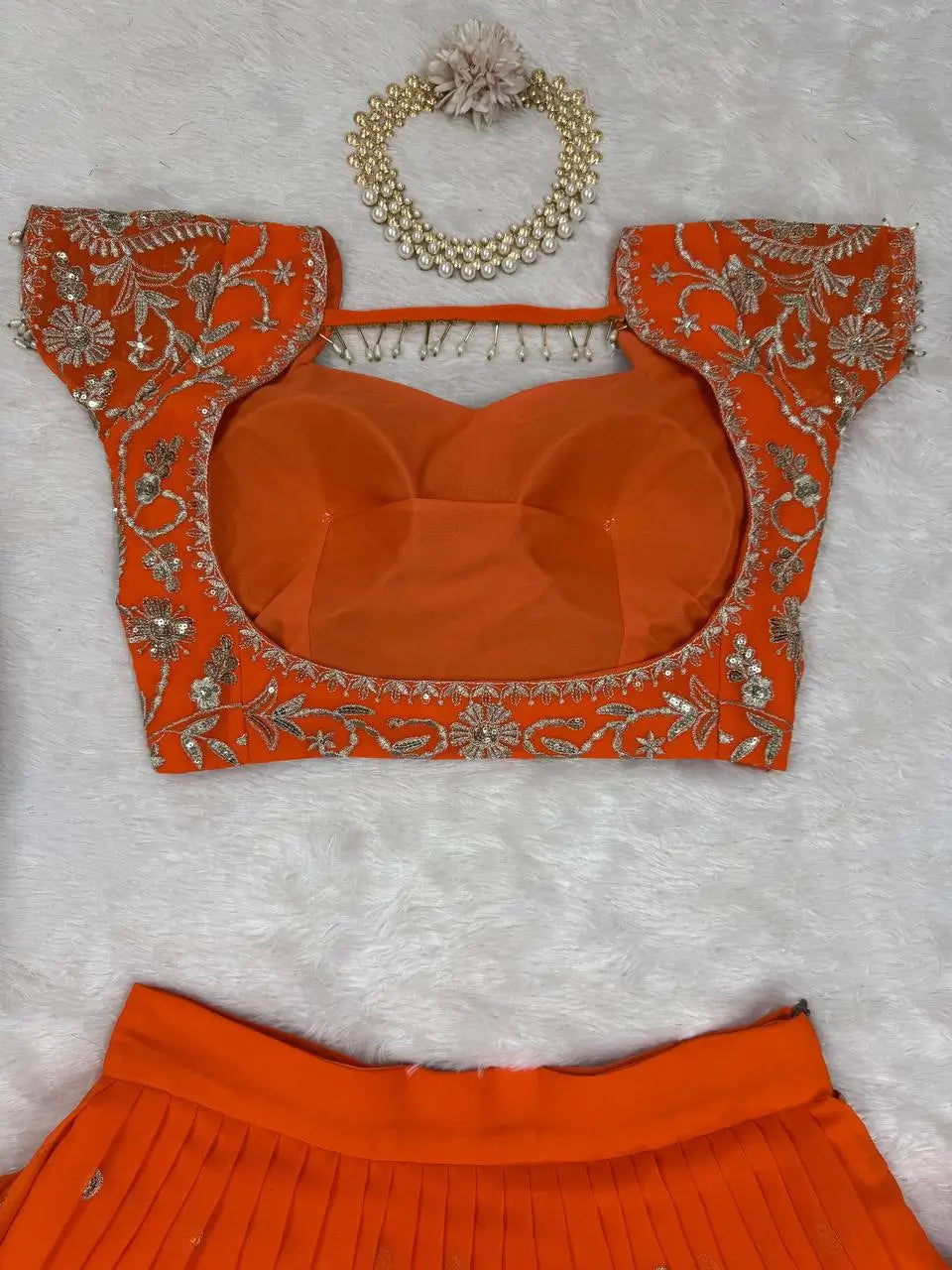 Thread and Sequin Work Georgette Lehenga Saree Set