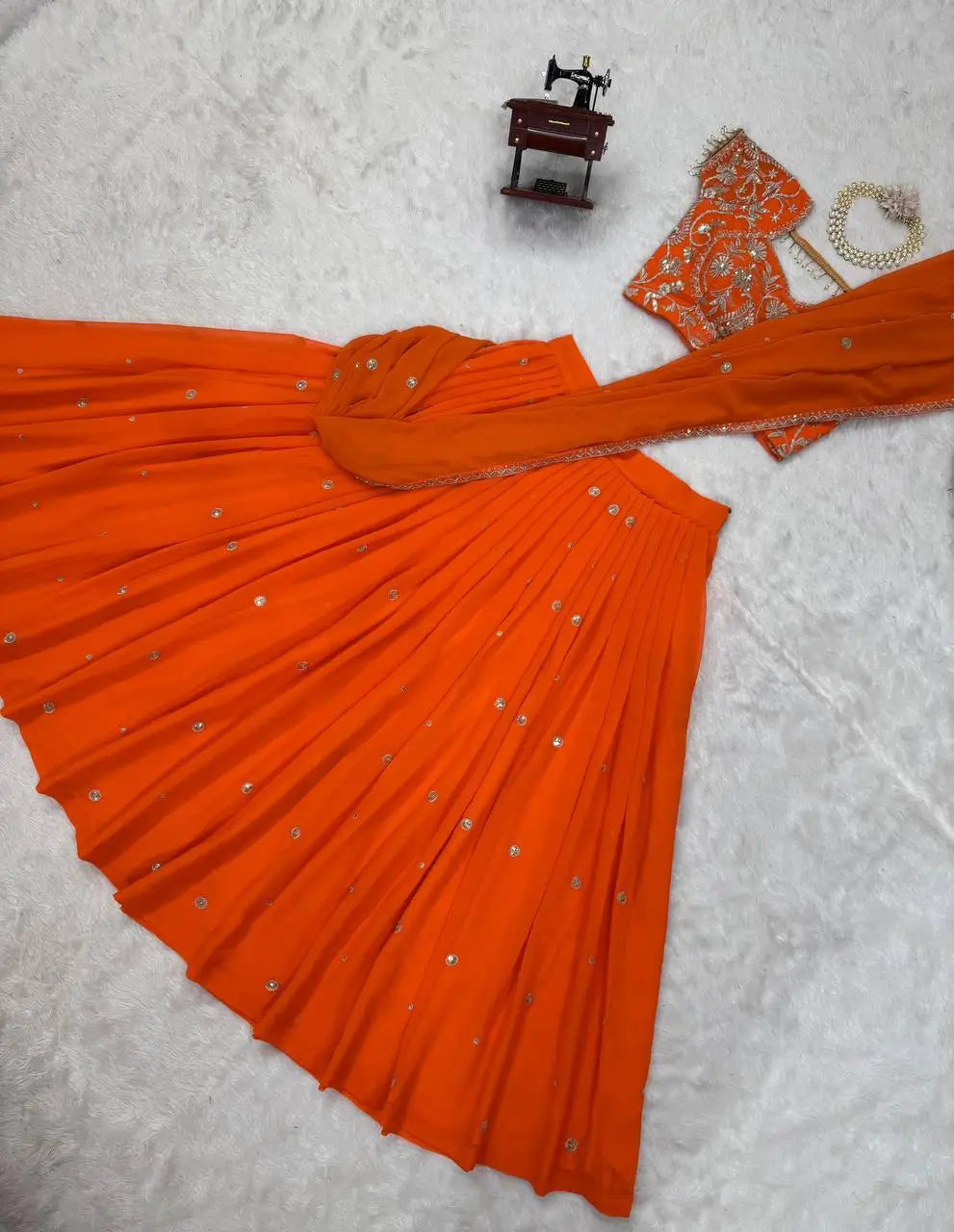 Thread and Sequin Work Georgette Lehenga Saree Set