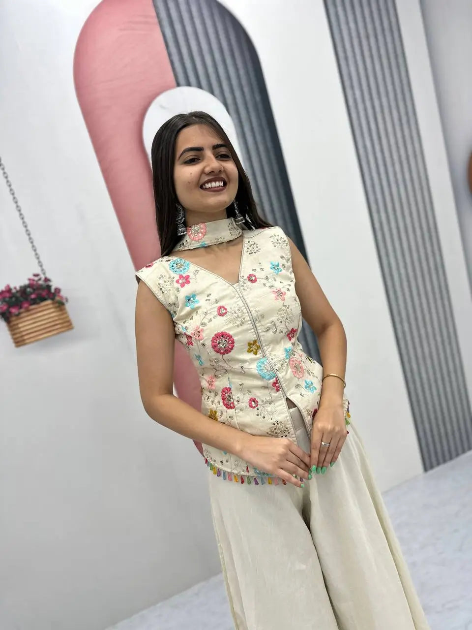 Tissue Simmer Embroidered Palazzo Set