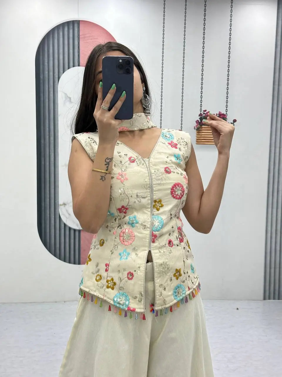 Tissue Simmer Embroidered Palazzo Set