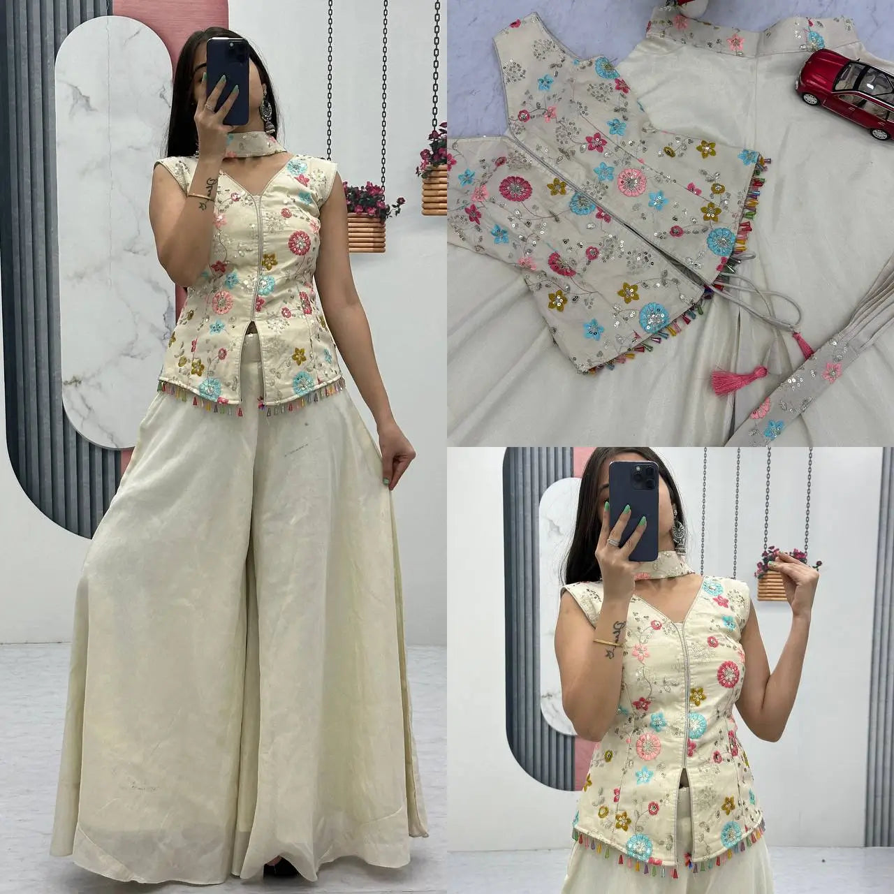 Tissue Simmer Embroidered Palazzo Set