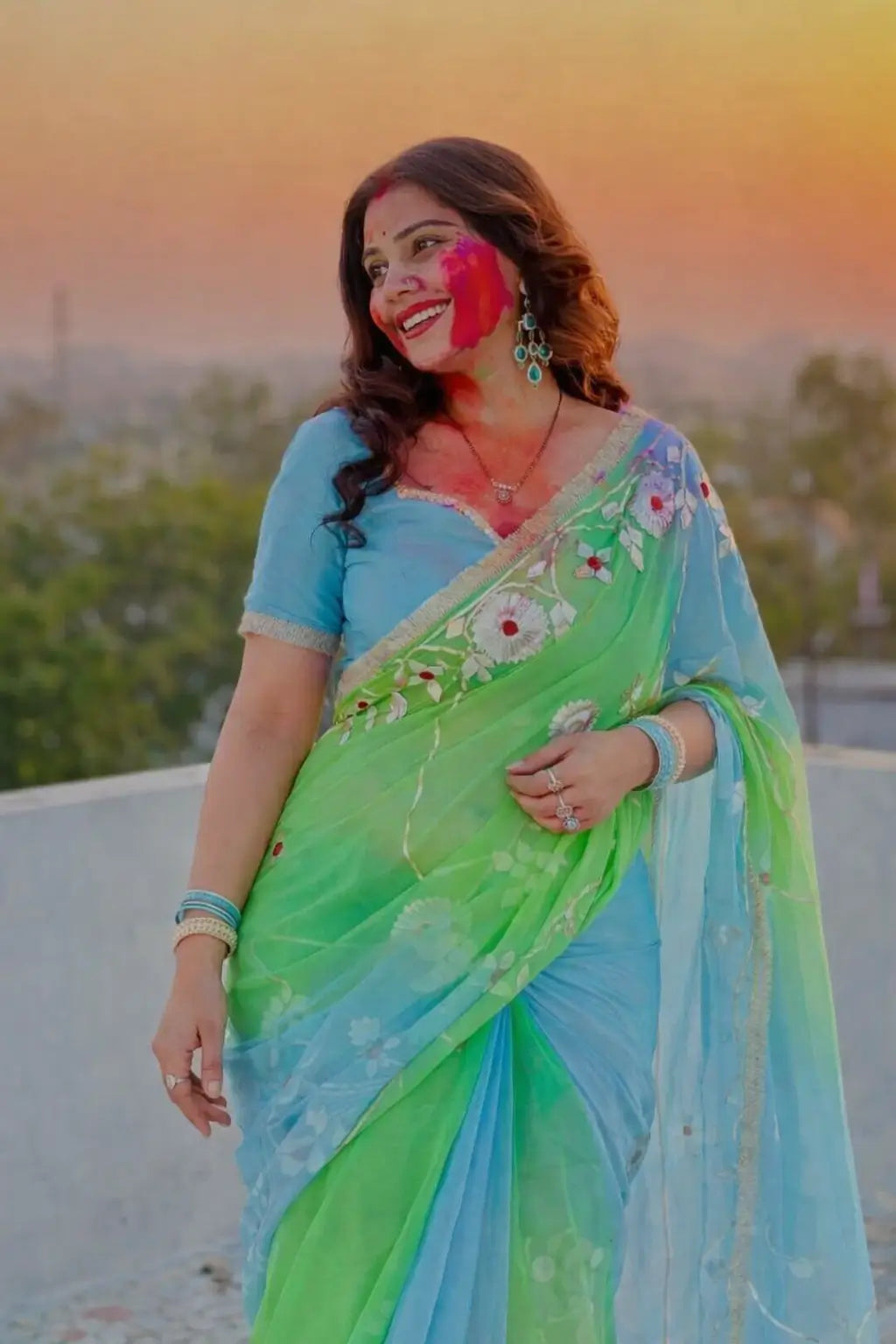 Traditional Bandhani Style Chiffon Saree with Gota patti Work
