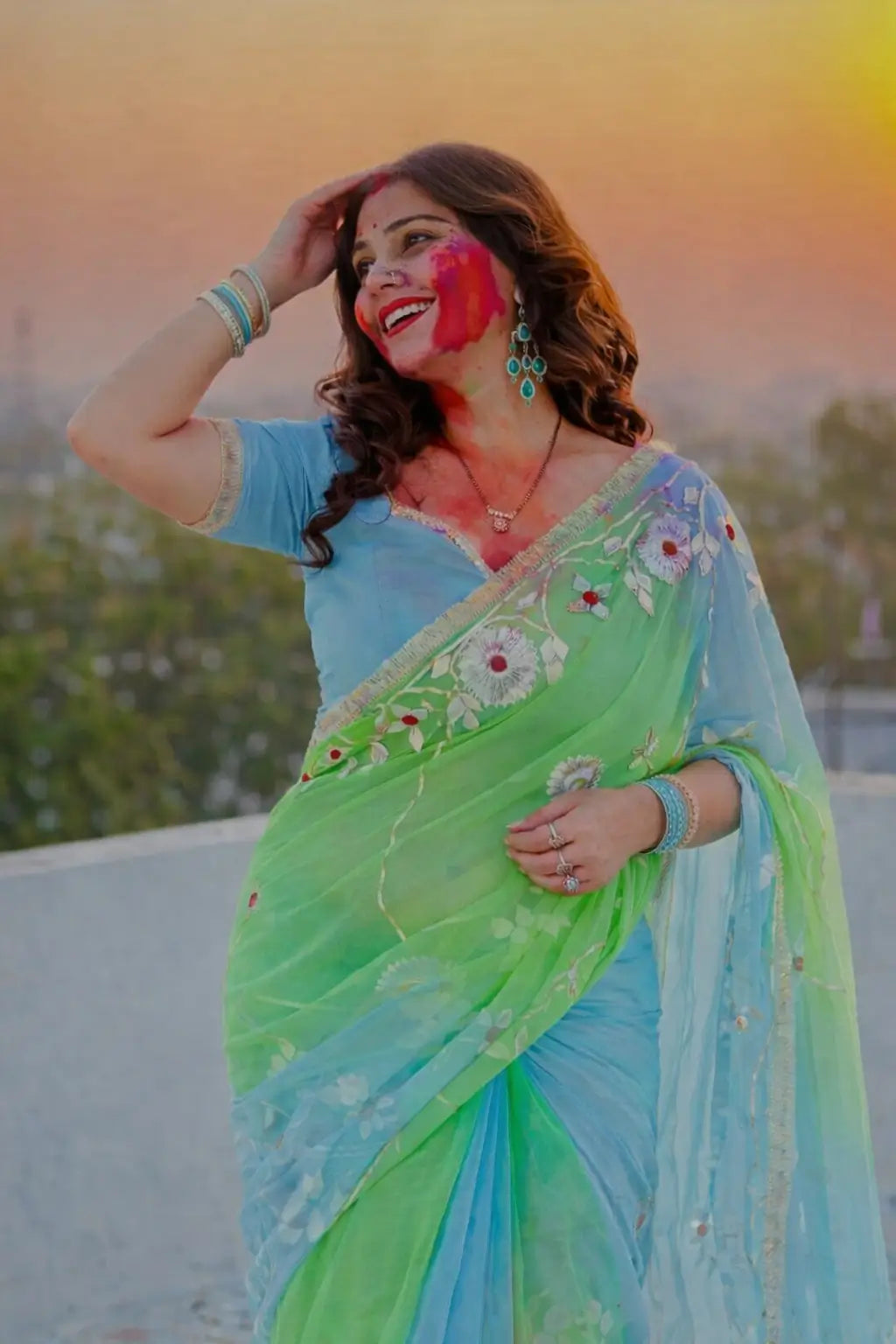 Traditional Bandhani Style Chiffon Saree with Gota patti Work