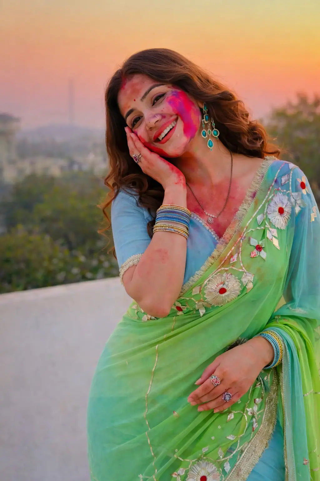 Traditional Bandhani Style Chiffon Saree with Gota patti Work
