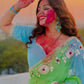 Traditional Bandhani Style Chiffon Saree with Gota patti Work