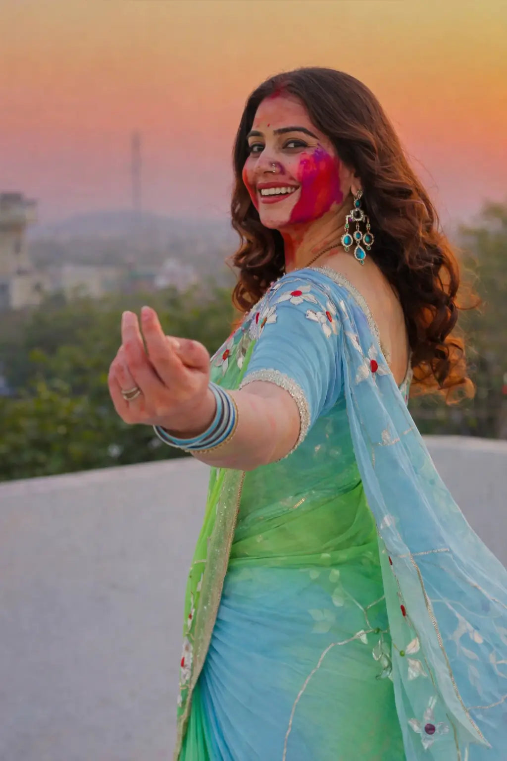 Traditional Bandhani Style Chiffon Saree with Gota patti Work