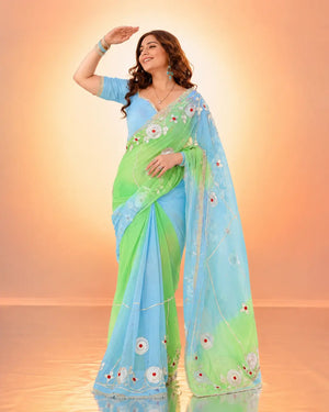 Traditional Bandhani Style Chiffon Saree with Gota patti Work
