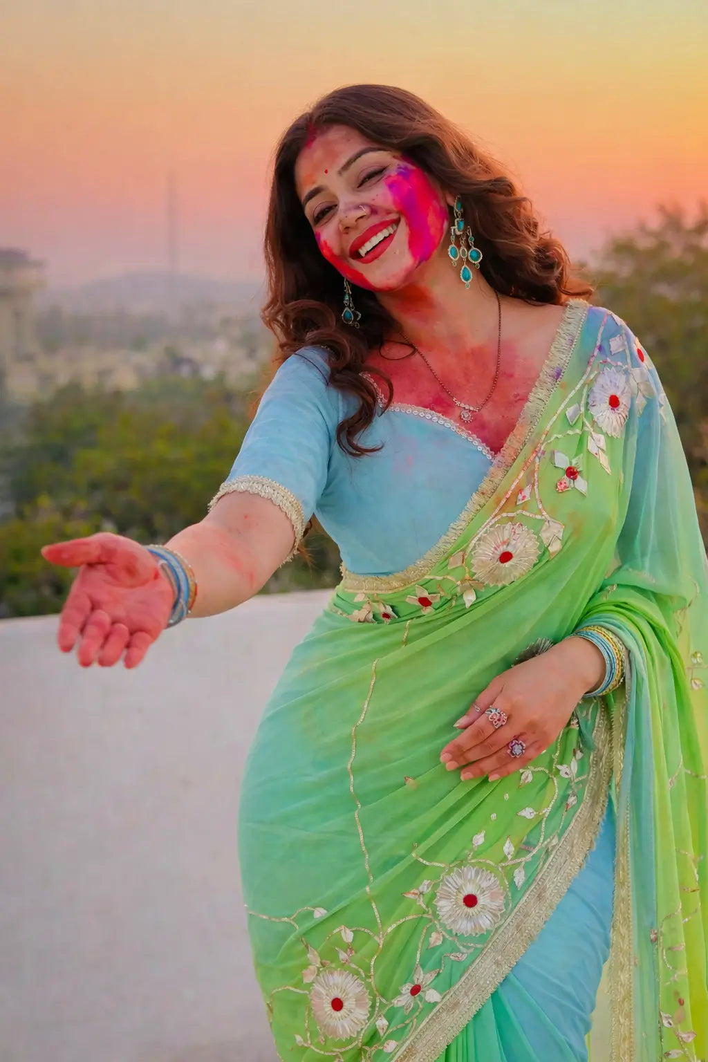 Traditional Bandhani Style Chiffon Saree with Gota patti Work