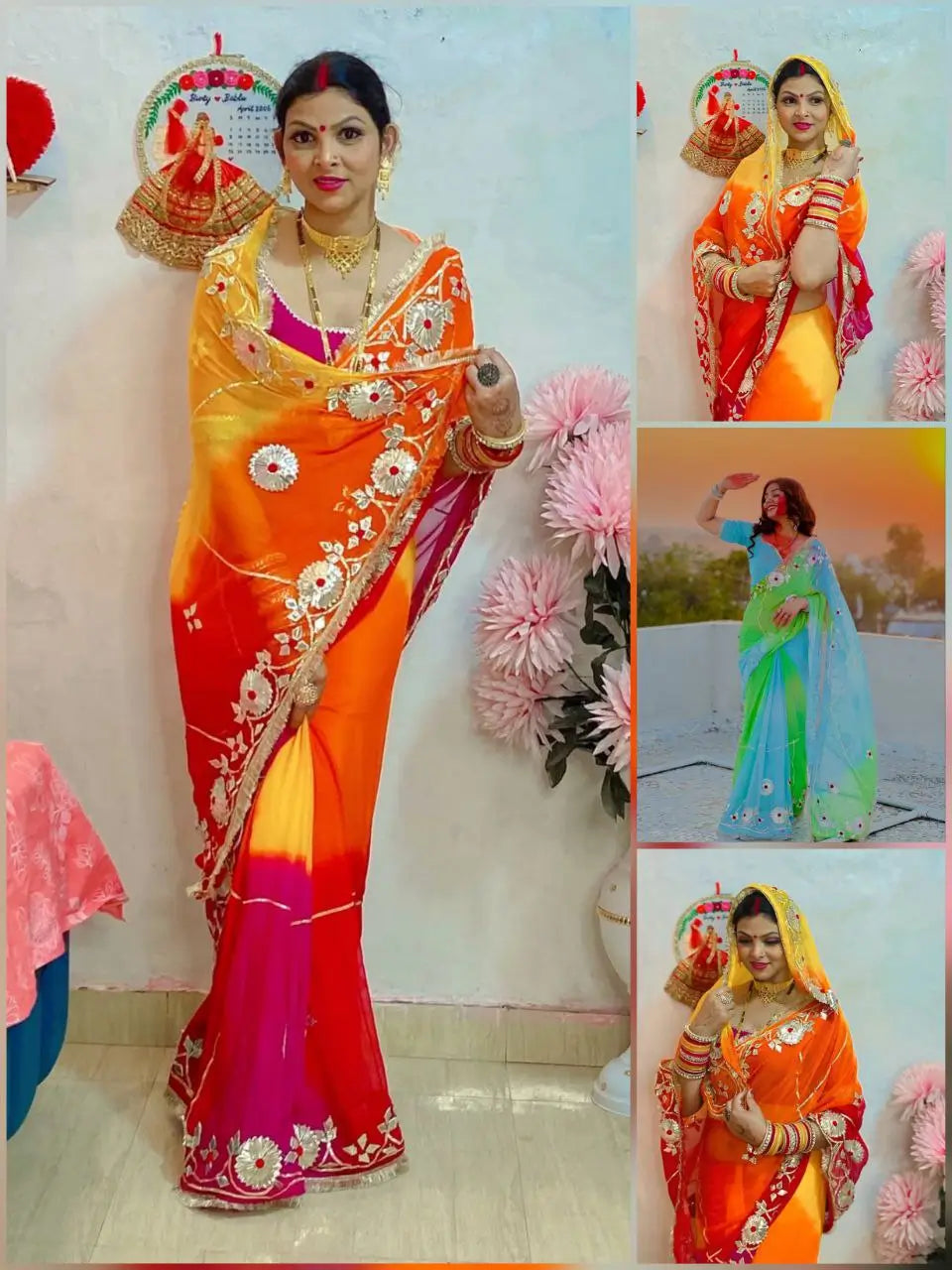 Traditional Bandhani Style Chiffon Saree with Gota patti Work