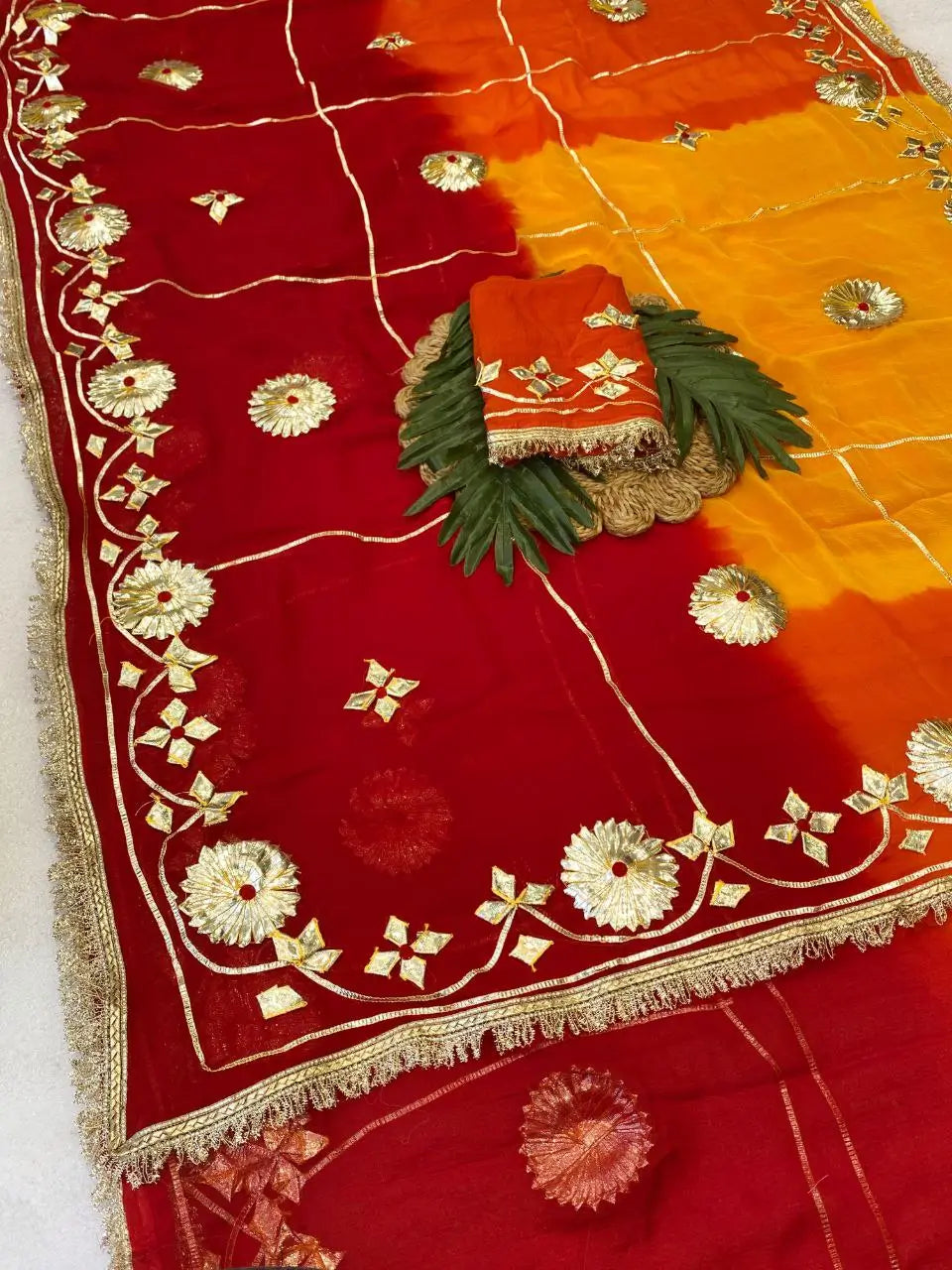 Traditional Bandhani Style Chiffon Saree with Gota patti Work
