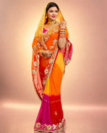 Traditional Bandhani Style Chiffon Saree with Gota patti Work