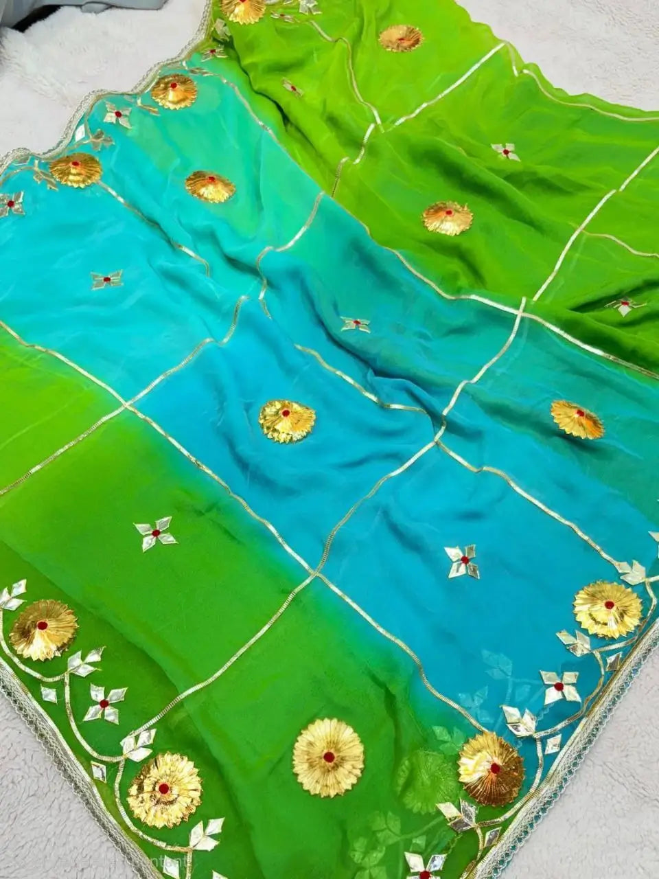 Traditional Bandhani Style Chiffon Saree with Gota patti Work