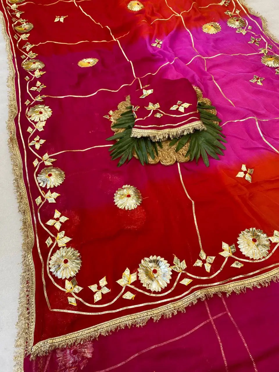 Traditional Bandhani Style Chiffon Saree with Gota patti Work