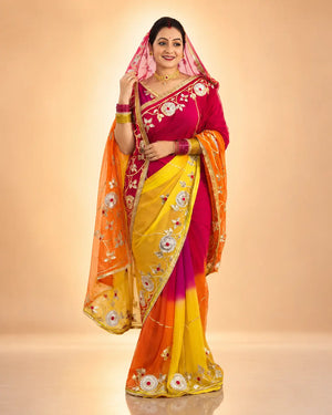 Traditional Bandhani Style Chiffon Saree with Gota patti Work