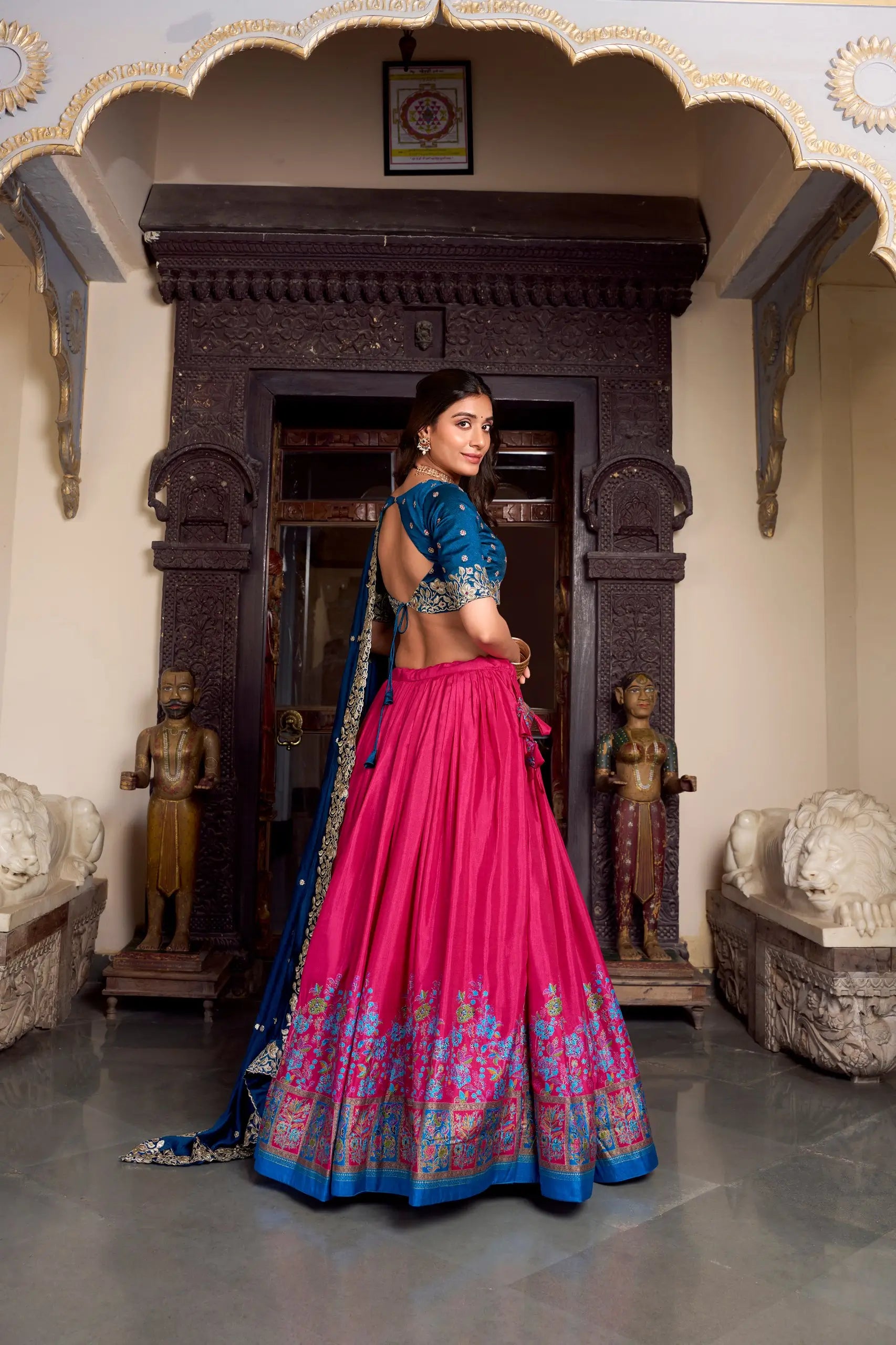 Tussar Silk Foil Work Lehenga Set with Embroidered Dupatta